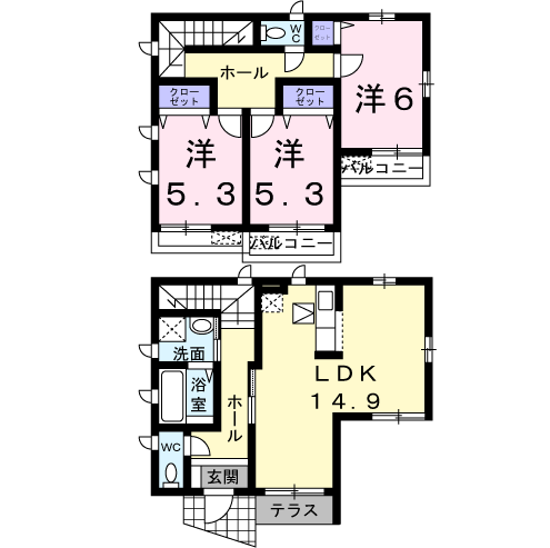 江坂町３丁目戸建賃貸2階3LDK 間取の画像