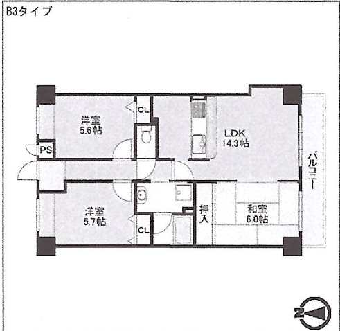 ル・アン緑地5階3LDK 間取の画像