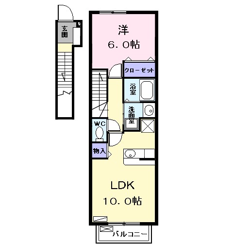 ルミエール宝神2階1LDK 間取の画像