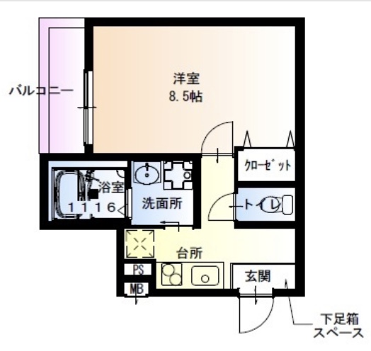 フジパレス中加賀屋Ⅲ番館1階1K 間取の画像
