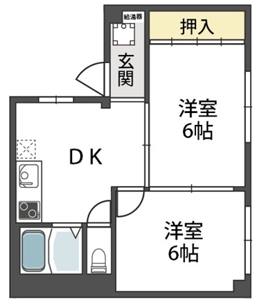 コーポ有希2階2DK 間取の画像