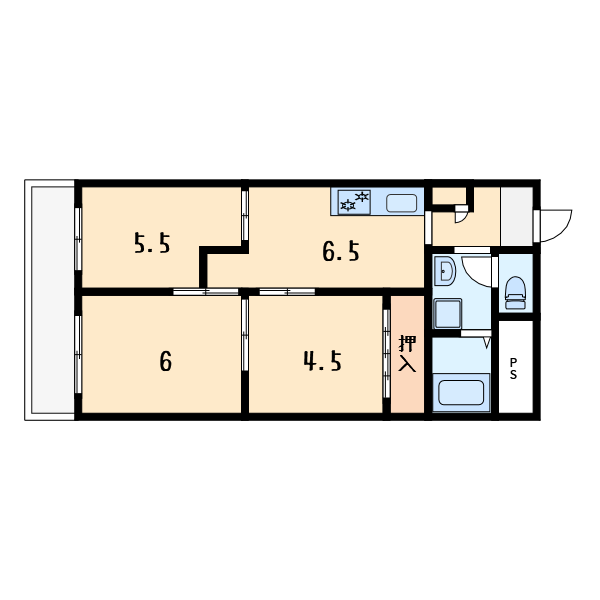 花園マンション巽2階3DK 間取の画像