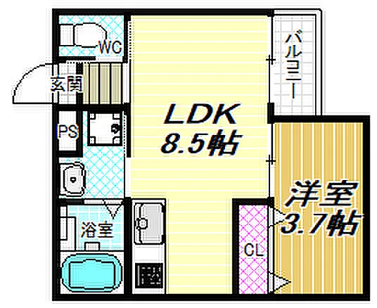 ALEGRIA道明寺Ⅱ03階1LDK 間取の画像