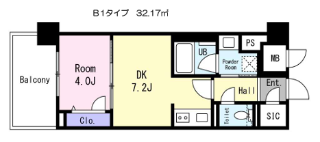 1DKの間取り画像