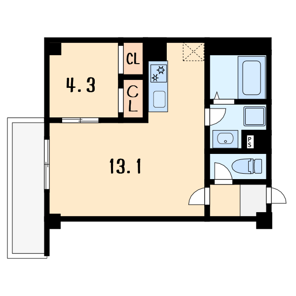 SOLASIA residence九条3階1LDK 間取の画像