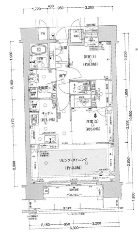 プレミスト西本町14階2LDK 間取の画像