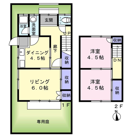 野間5丁目戸建て2階2LDK 間取の画像