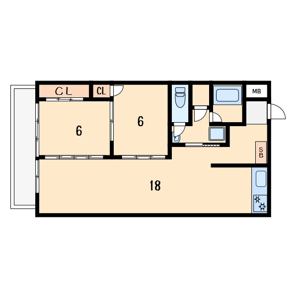 帝塚山中央マンション3階1LDK 間取の画像