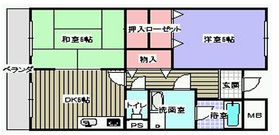 ローレル蛍池5階2DK 間取の画像