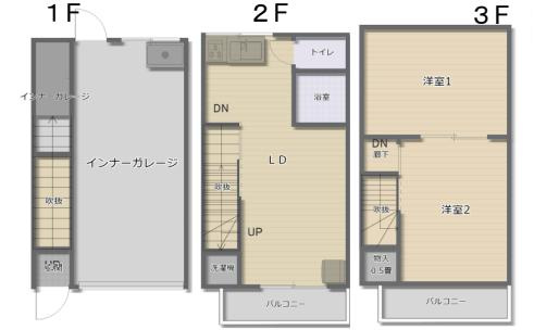 ＆GARAGE3階2LDK 間取の画像