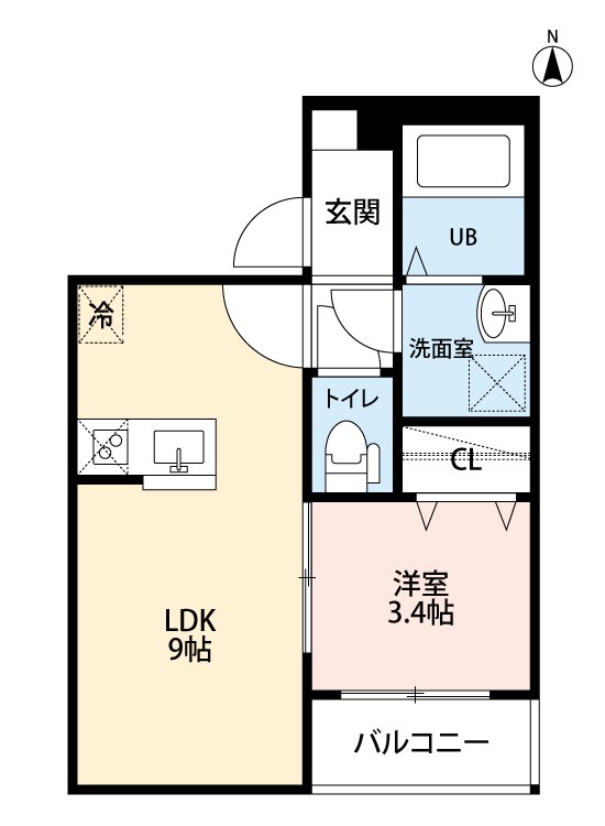 ソレイユ中島3階1LDK 間取の画像