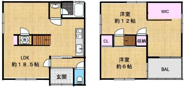 無垢の家2階2LDK 間取の画像