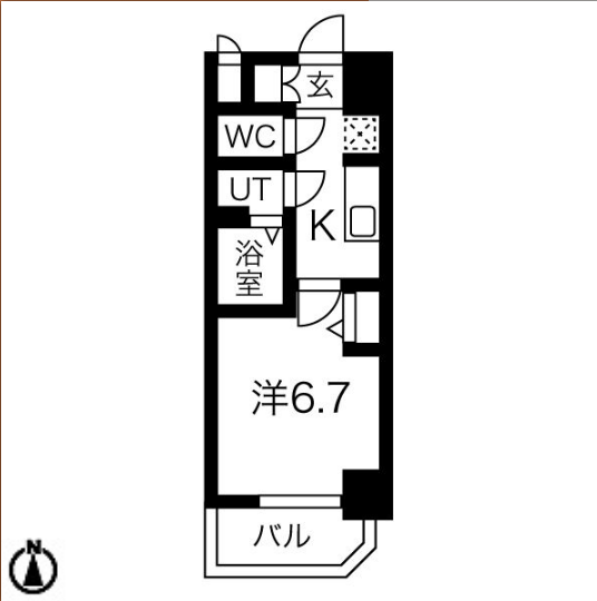 スプランディッド難波元町DUE6階1K 間取の画像