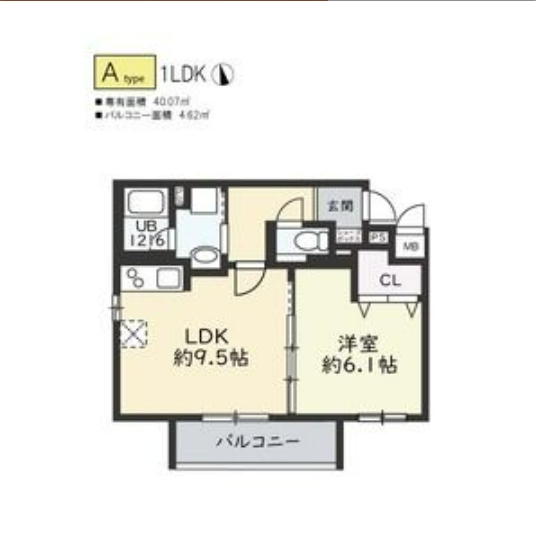 カーサ松崎町1階1LDK 間取の画像