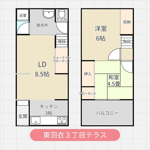 高石市東羽衣３丁目テラス1階2LDK 間取の画像