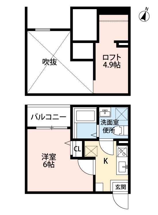 エクステンション K1階1K 間取の画像