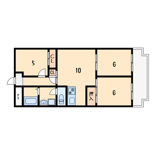 シロハイヌ今米02階3LDK 間取の画像