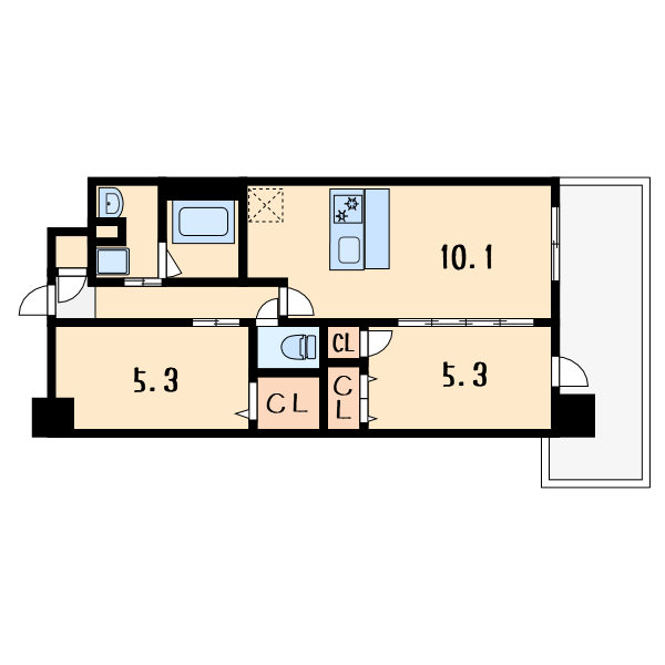 2LDKの間取り画像