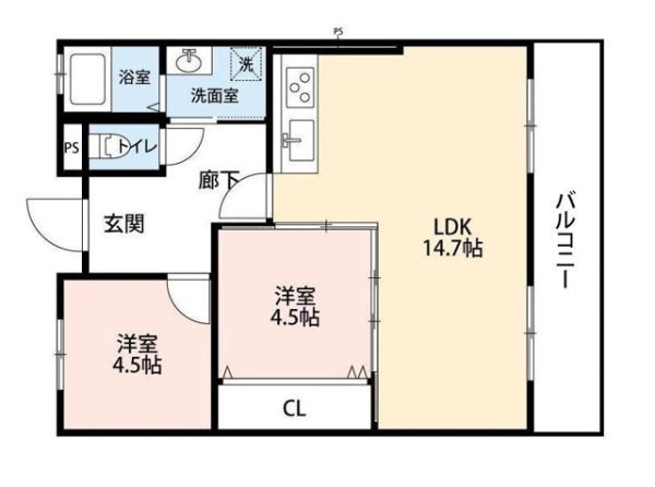 クレアール忠岡1階2LDK 間取の画像