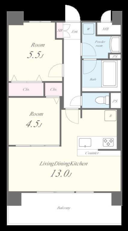 2LDKの間取り画像