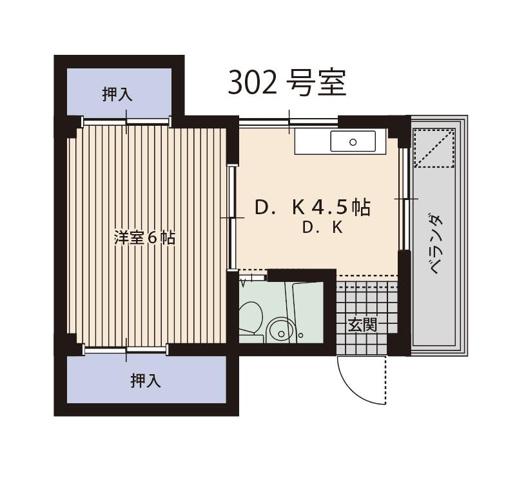 グリーンハイツ3階1DK 間取の画像