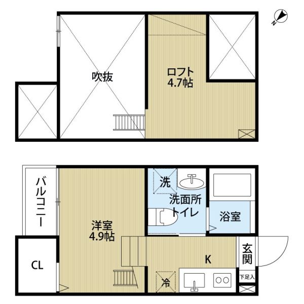エスポワール堀田2階1R 間取の画像