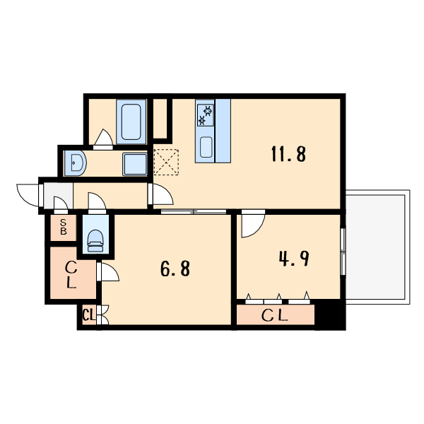 2LDKの間取り画像