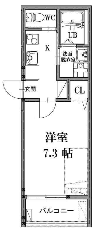 エスクード凪 3階1K 間取の画像