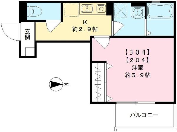 ＡＬＥＧＲＩＡ東花園3階1K 間取の画像