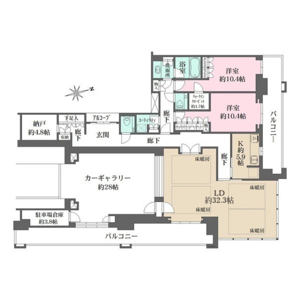 グラングリーン大阪ＴＨＥ　ＮＯＲＴＨ　ＲＥＳＩＤＥＮＣＥ10階2LDK 間取の画像