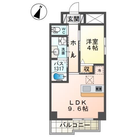 ＹＦセントラルヒルズ1階1LDK 間取の画像