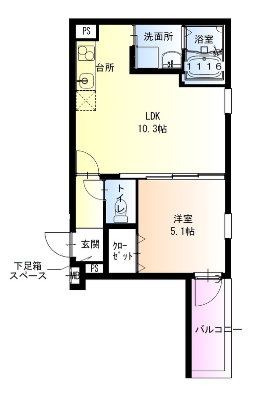 1LDKの間取り画像