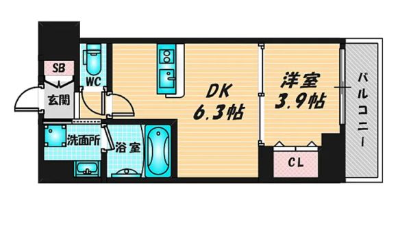 ヴィーナス今里9階1DK 間取の画像