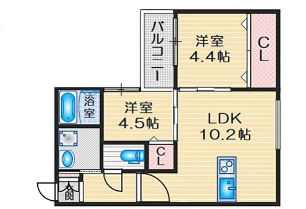 2LDKの間取り画像